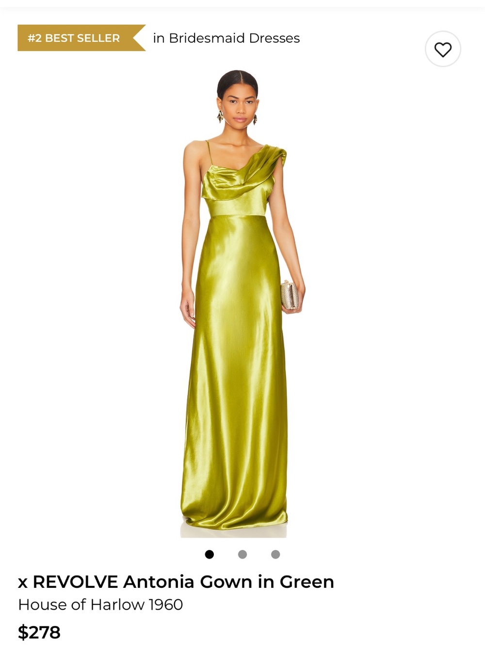 House of Harlow 1960 One-Shoulder Satin Gown in Lime Green - New With Tags